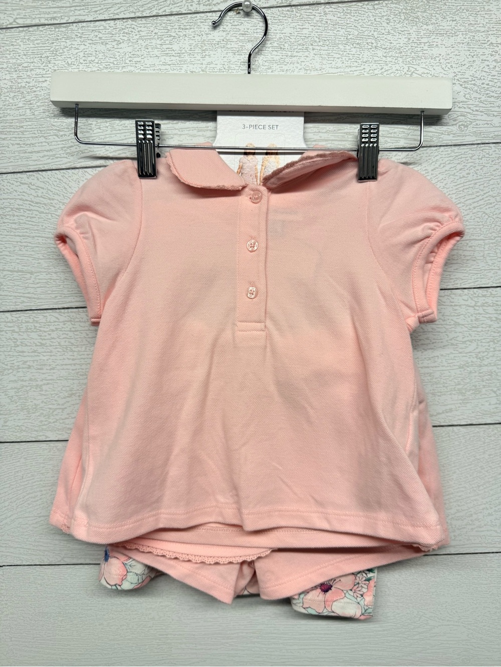 Janie and Jack 3 piece set polo, short sleeve floral top and shorts girls 4T NWT